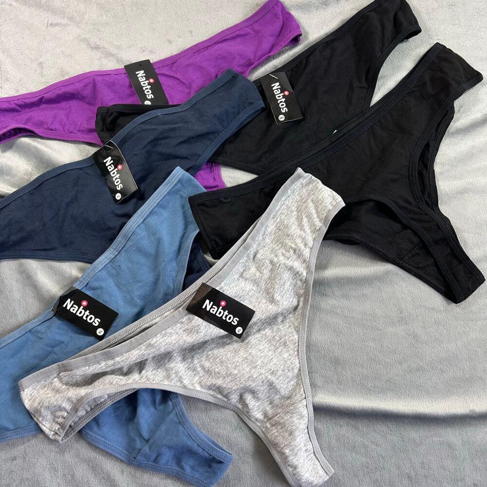 Nabtos Women's Cotton/Spandex Blend Basic Thongs 6 pair NWT